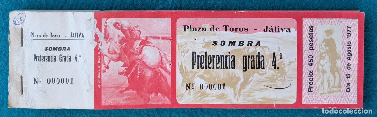 Tauromaquia: RW LOTE 35 ENTRADAS APROX PLAZA TOROS JATIVA VALENCIA 1977 LT100