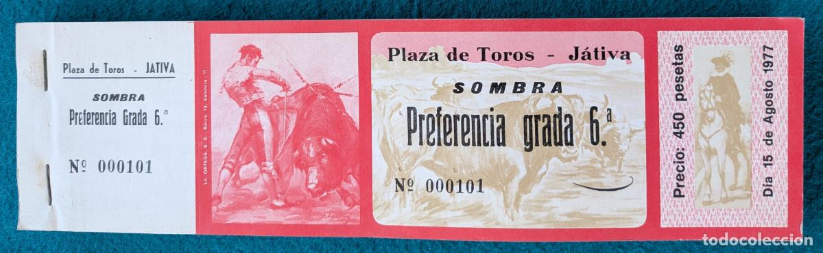Tauromaquia: RW LOTE 95 ENTRADAS APROX PLAZA TOROS JATIVA VALENCIA 1977 LT103