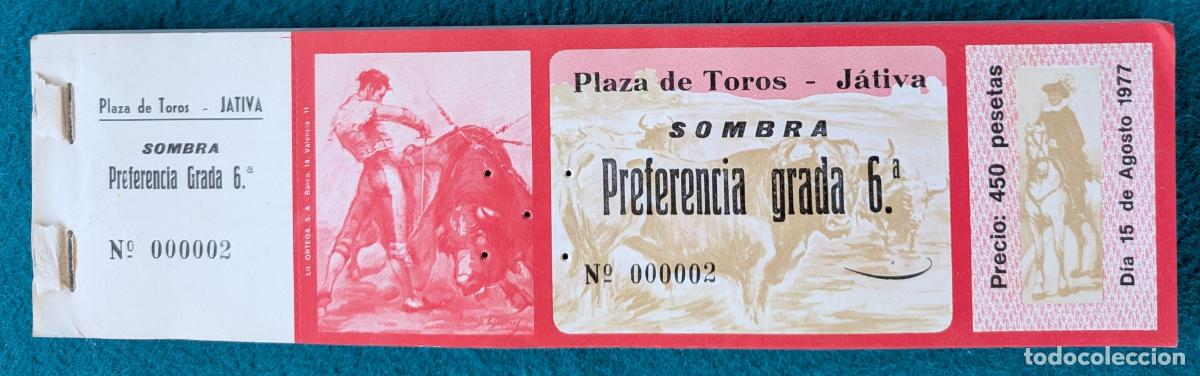 Tauromaquia: RW LOTE 95 ENTRADAS APROX PLAZA TOROS JATIVA VALENCIA 1977 LT105