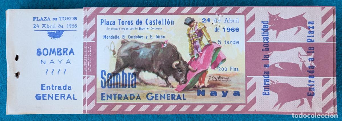 Tauromaquia: RW LOTE 105 ENTRADAS APROX PLAZA TOROS CASTELLON 1966 LT120