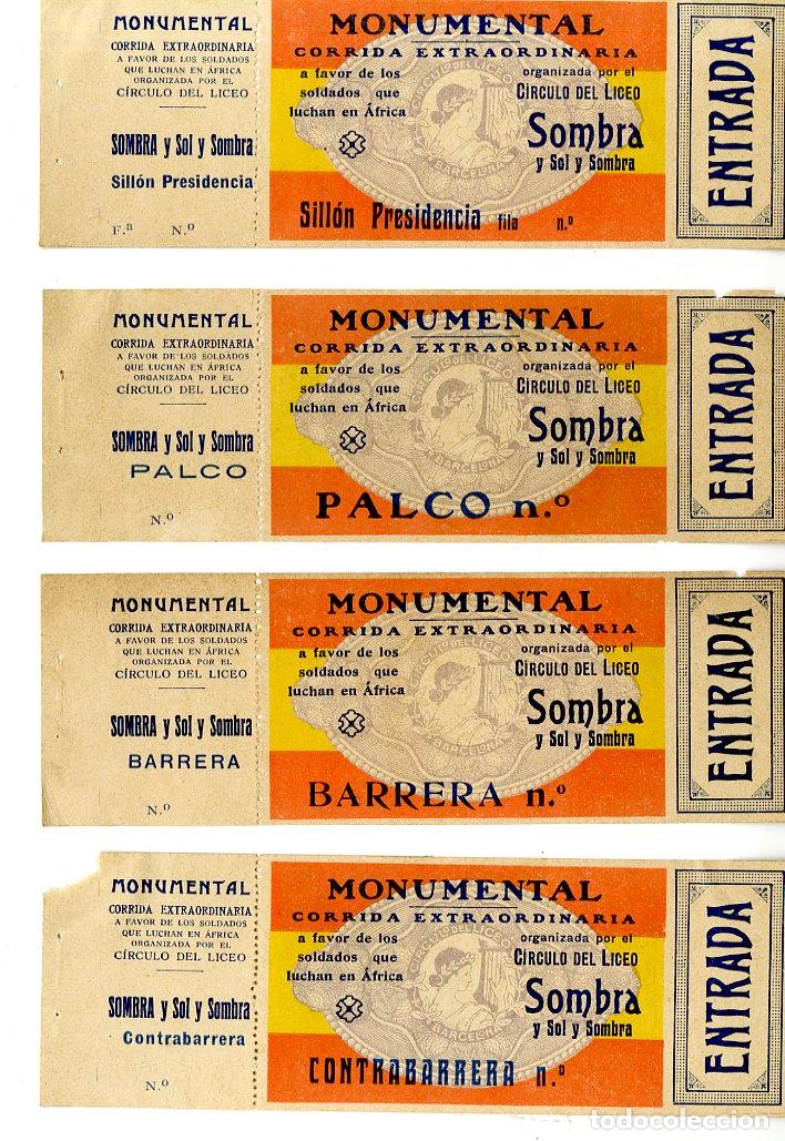 Tauromaquia: Set cuatro entradas Corrida Toros Monumental a favor de los soldados que luchan en &Aacute;frica / Liceo -