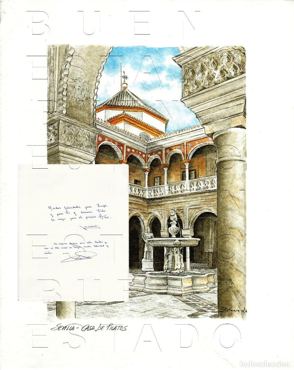 Tauromaquia: SEVILLA FUE DE MANUEL CLAVERO AREVALO MINISTRO LAMINA DEDICADA AL REVERSO CASA DE PILATOS 34X24 M32