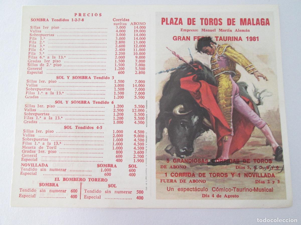 Tauromaquia: FOLLETO DE MANO - PLAZA TOROS DE MALAGA - CORRIDAS DE FERIA DE 1981