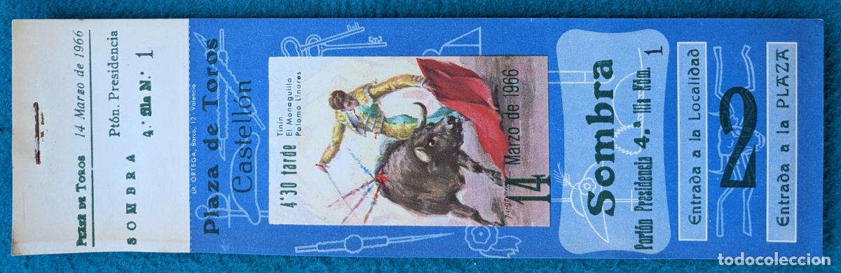 Tauromaquia: RW LOTE 7 ENTRADAS APROX PLAZA TOROS CASTELLON 1966 TININ EL MONAGUILLO LINARES J CROS LT132