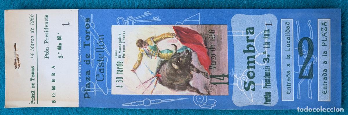 Tauromaquia: RW LOTE 4 ENTRADAS PLAZA TOROS CASTELLON 1966 TININ EL MONAGUILLO LINARES J CROS LT133