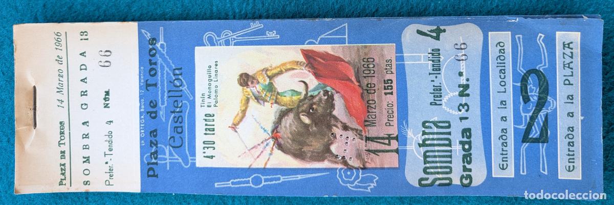 Tauromaquia: RW LOTE 38 ENTRADAS APROX PLAZA TOROS CASTELLON 1966 TININ EL MONAGUILLO LINARES J CROS LT135