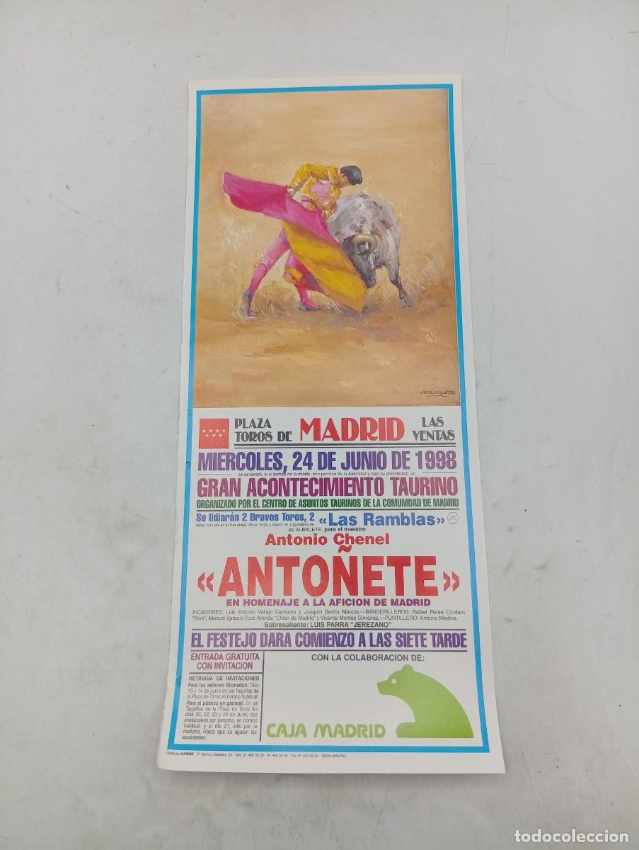 Tauromaquia: CARTEL TOROS. MADRID. 1998. GANADERIA LAS RAMBLAS. ANTONIO CHENEL ANTO&Ntilde;ETE.