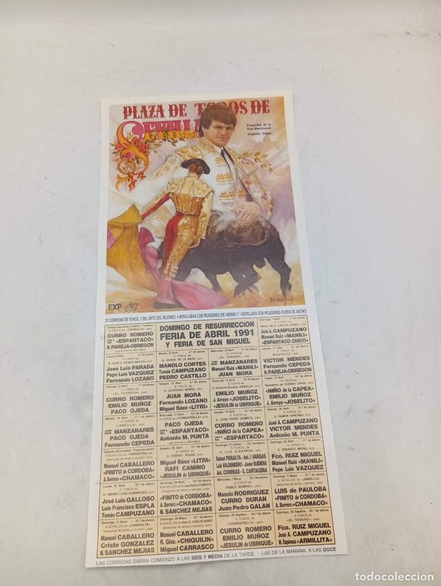 Tauromaquia: CARTEL TOROS. SEVILLA. 1991. GANADERIA TORREALTA. CURRO ROMERO. ESPARTACO. PAREJA-OBREGON. PARADA.