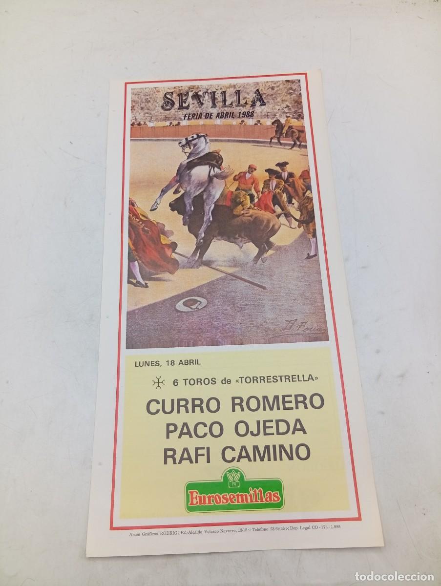 Tauromaquia: CARTEL TOROS. SEVILLA. 1988. GANADERIA TORRESTRELLA. CURRO ROMERO. PACO OJEDA. RAFI CAMINO.