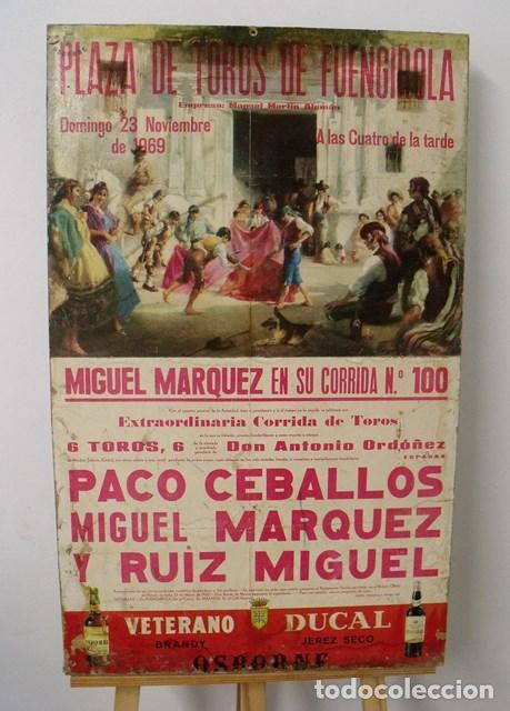 Tauromaquia: Cartel Taurino Madera Plaza Toros Fuengirola 1969 - Paco Ceballos Miguel Marquez Ruiz Miguel