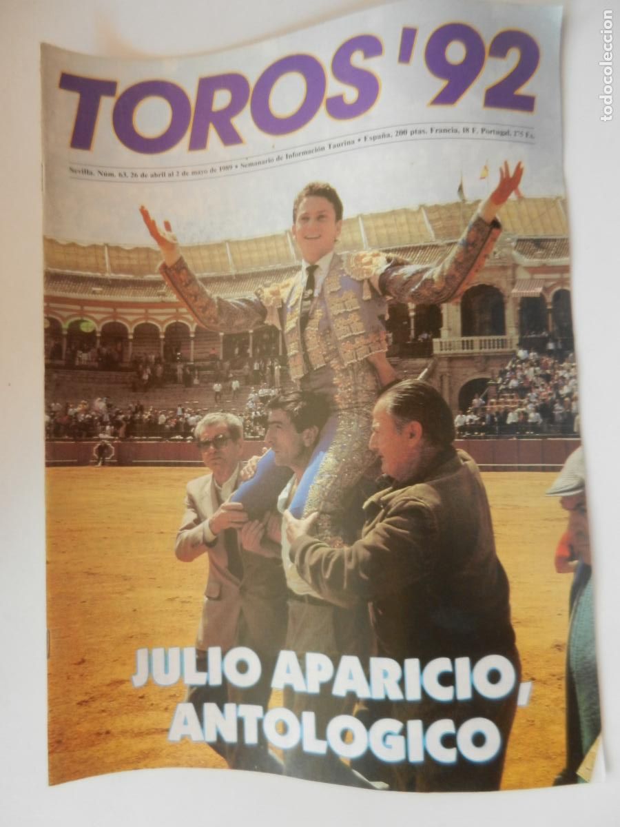 Tauromaquia: TOROS'92 SEMANARIO INFORMACION TAURINA - N&ordm; 63 -26-04-1989-JULIO APARICIO
