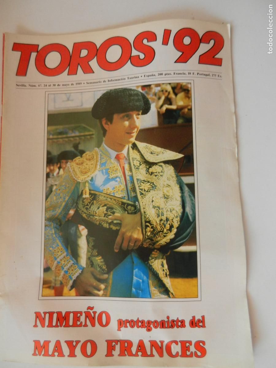 Tauromaquia: TOROS'92 SEMANARIO INFORMACION TAURINA - N&ordm; 67 -24-05-1989- VER INDICE -NIME&Ntilde;O
