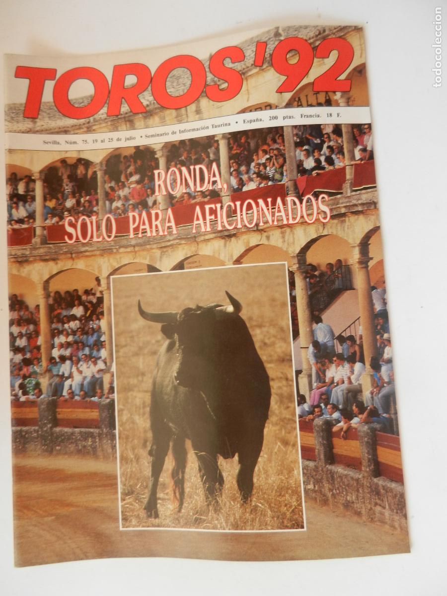 Tauromaquia: TOROS'92 SEMANARIO INFORMACION TAURINA - N&ordm; 75 -19-07-1989- VER INDICE -RONDA