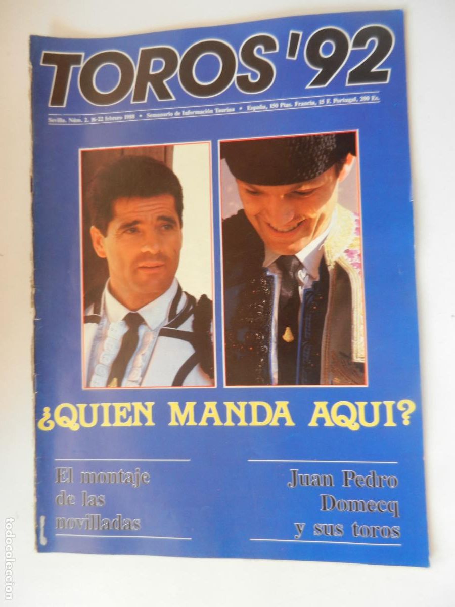 Tauromachie: TOROS'92 SEMANARIO INFORMACION TAURINA - N&ordm; 2 -16-2 -1988-VER INDICE-OJEDA -ESPARTACO