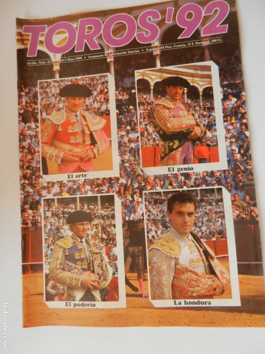 Tauromaquia: TOROS'92 SEMANARIO INFORMACION TAURINA - N&ordm; 12 -02-05 -1988-VER INDICE-EL ARTE- EL GENIO -LA HONDURA