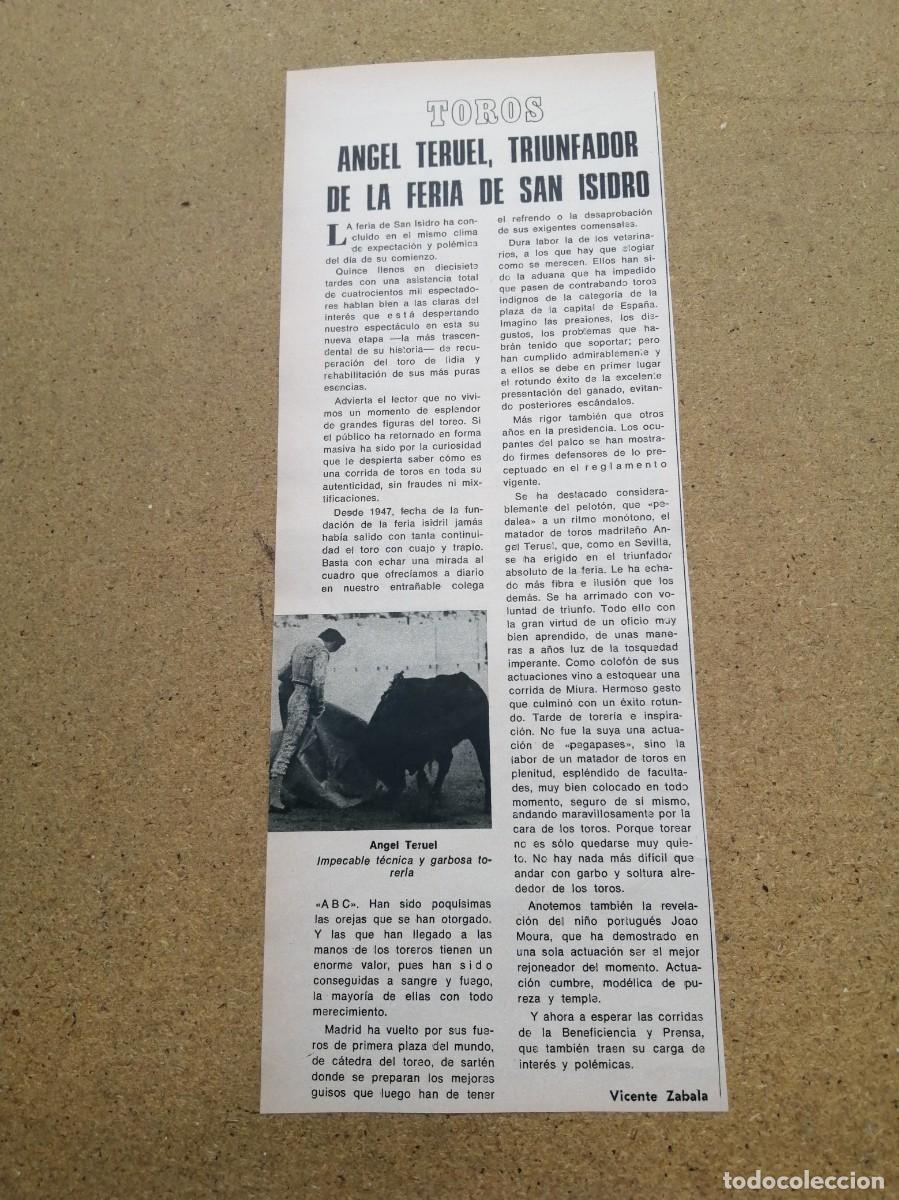 Tauromaquia: ARTICULO TAURINO. ANGEL TERUEL, TRIUNFADOR DE LA FERIA DE SAN ISIDRO