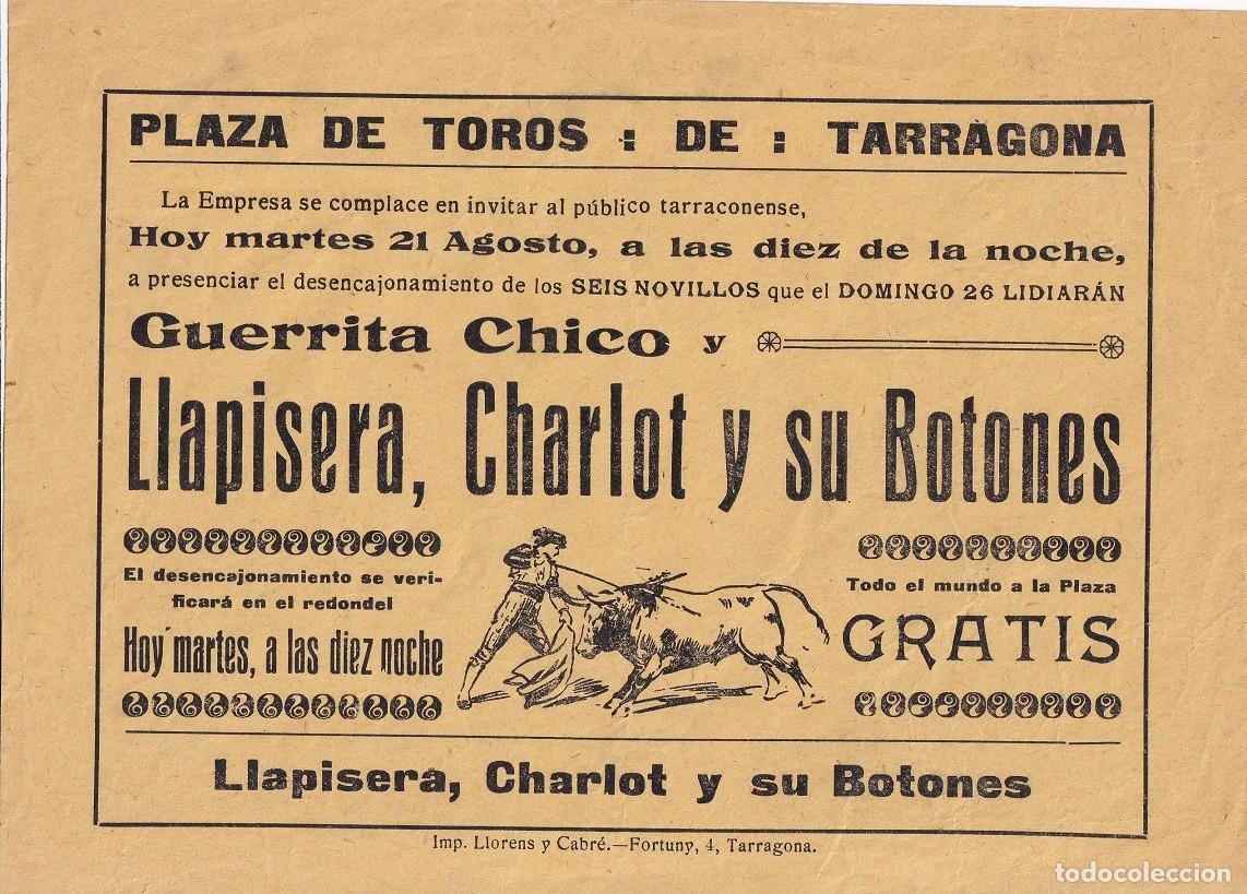 Tauromaquia: Desencajonamiento de novillos Tarragona 1923 - Guerrita Chico y Llapisera, Charlot y su Botones