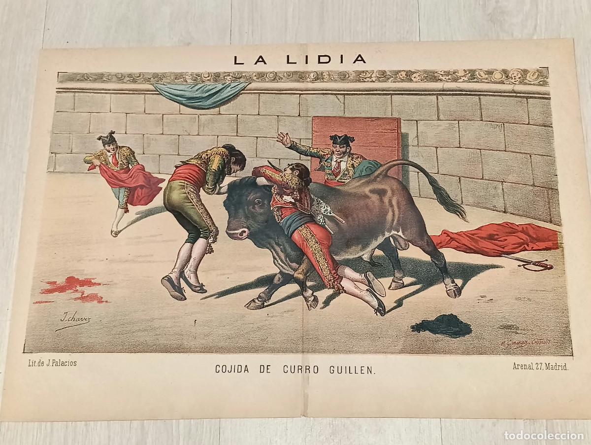 Tauromaquia: La Lidia. Litograf&iacute;a. &rdquo;Cogida de Curro Guillen&rdquo;. Lit. de J. Palacios.