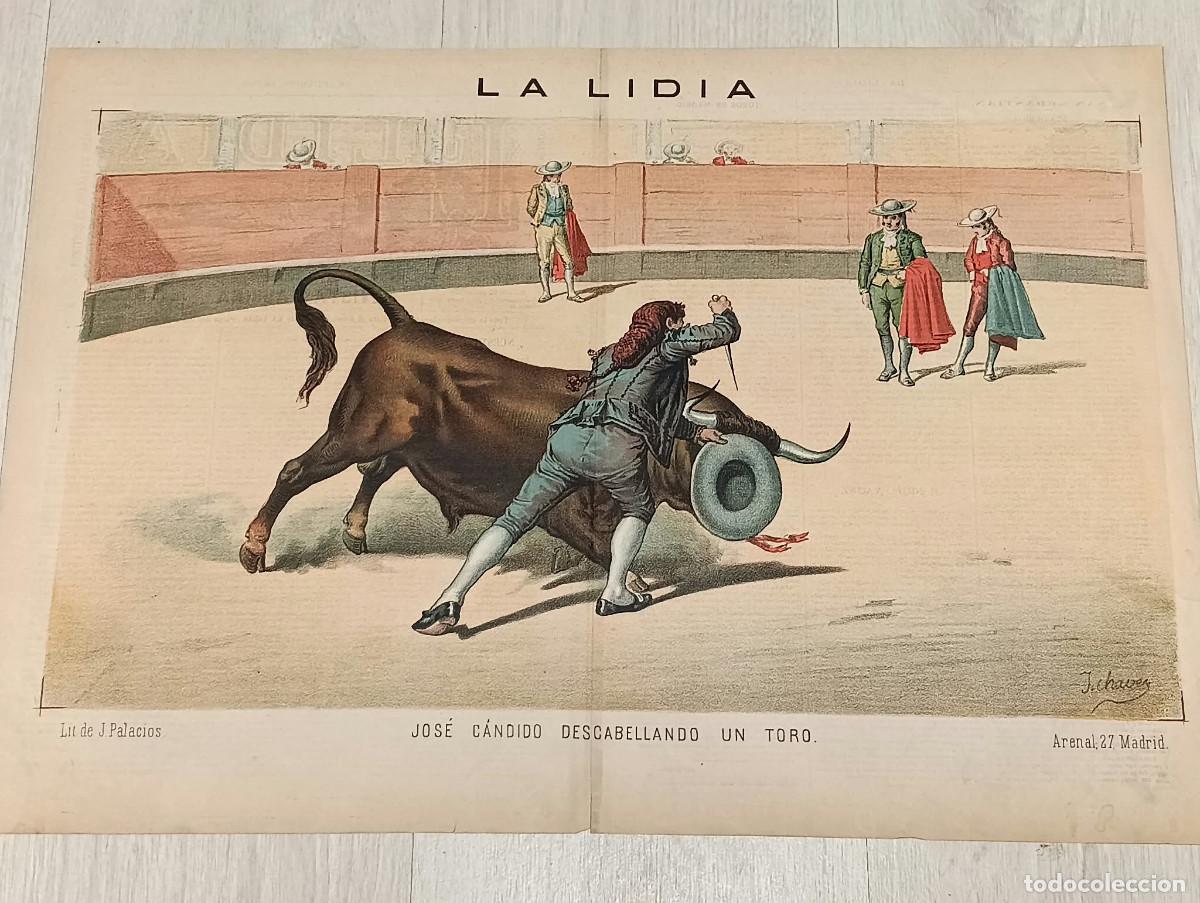 Tauromaquia: La Lidia. Litograf&iacute;a. &rdquo;Jos&eacute; C&aacute;ndalo Descabellando un toro&rdquo;. Lit. de J. Palacios.