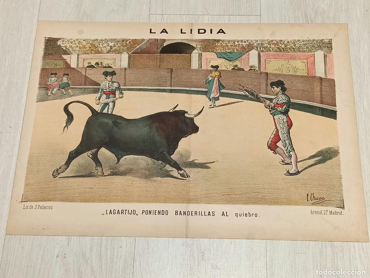 Tauromaquia: La Lidia. Litograf&iacute;a. &rdquo;Lagartijo, poniendo banderillas al quiebro &rdquo;. Lit. de J. Palacios.