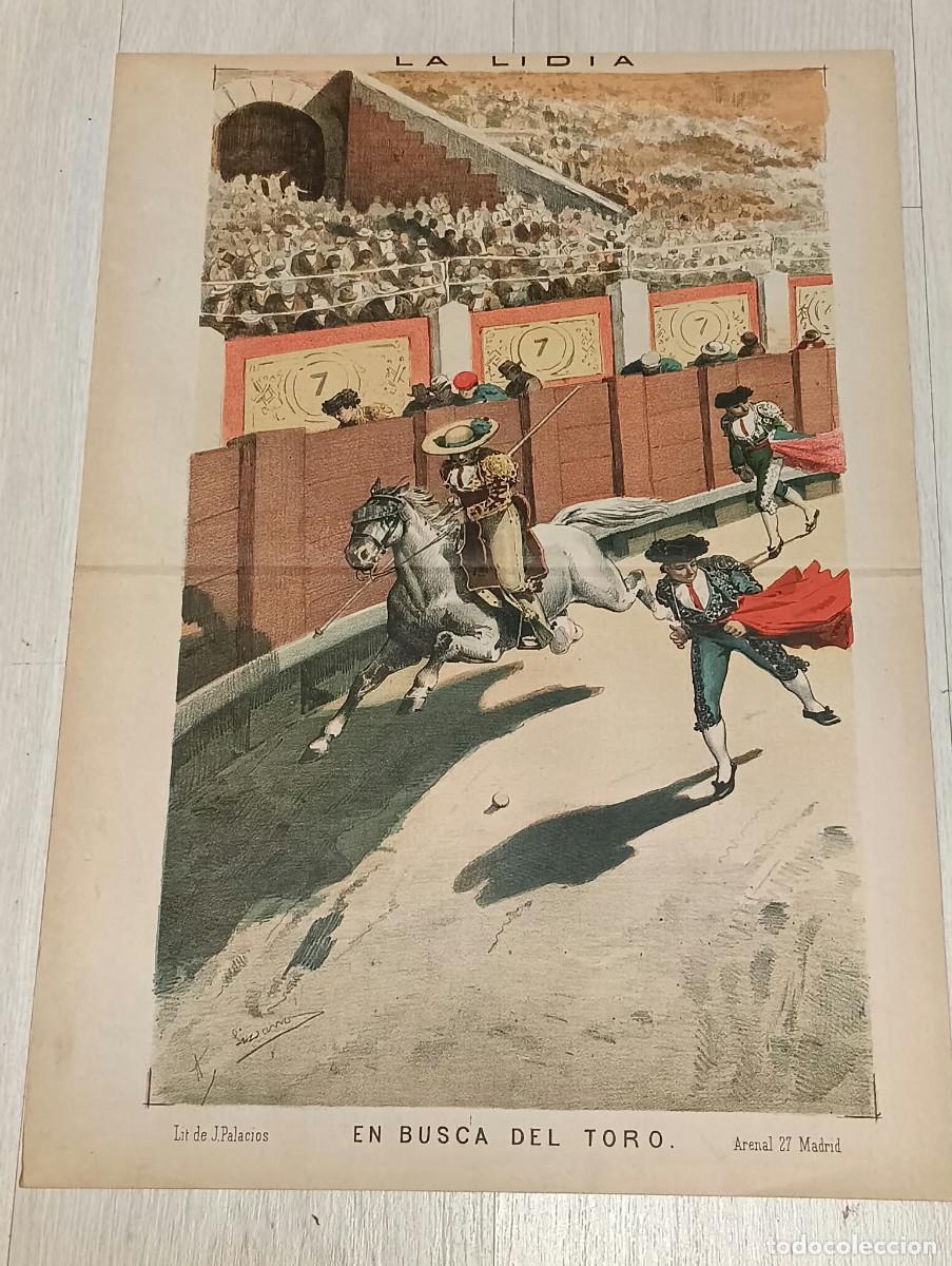 Tauromaquia: La Lidia. Litograf&iacute;a. &rdquo;En busca del Toro&rdquo;. Lit. de J. Palacios.