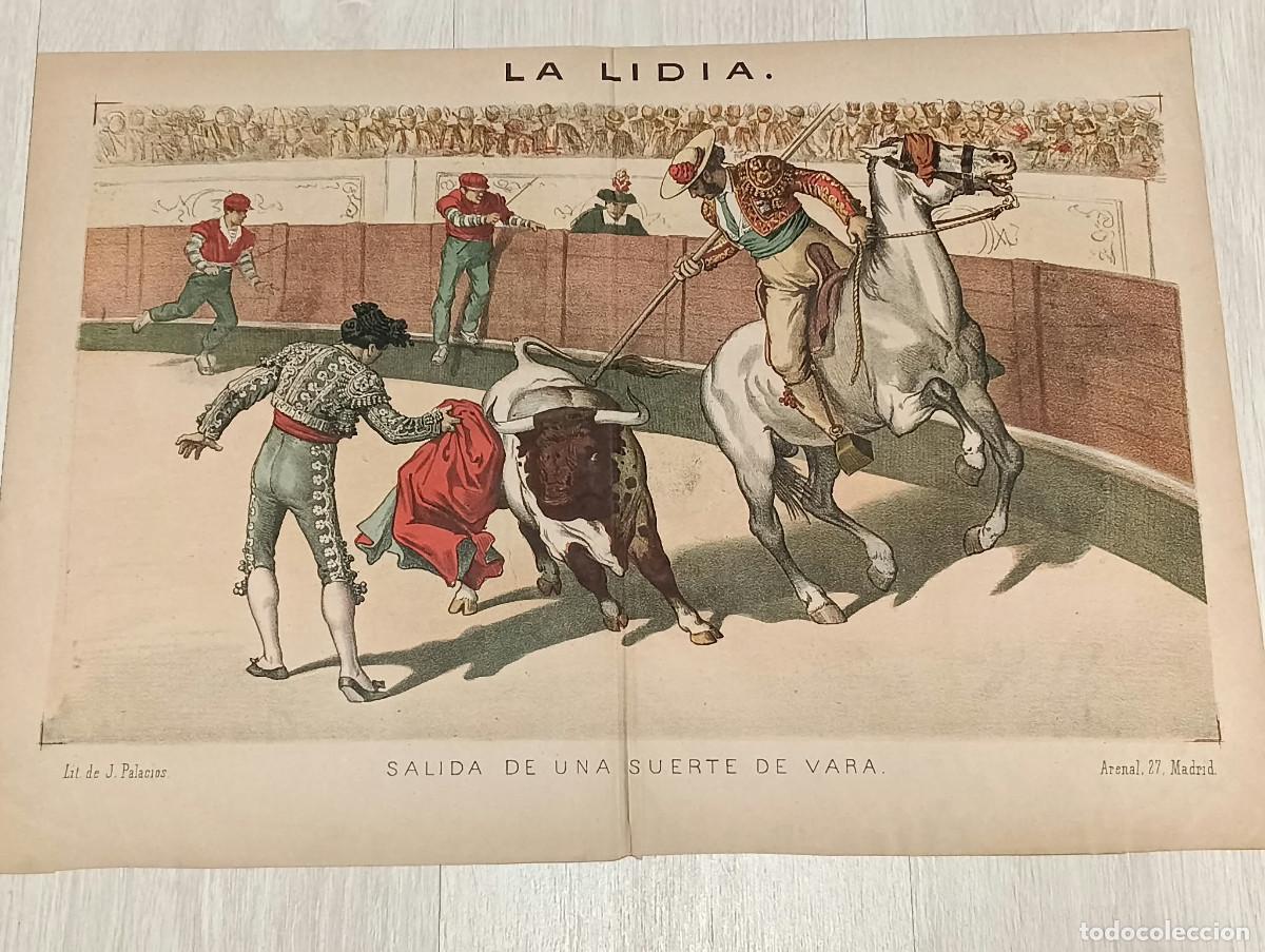 Tauromaquia: La Lidia. Litograf&iacute;a. &rdquo;Salida de una suerte de vara&rdquo;. Lit. de J. Palacios.