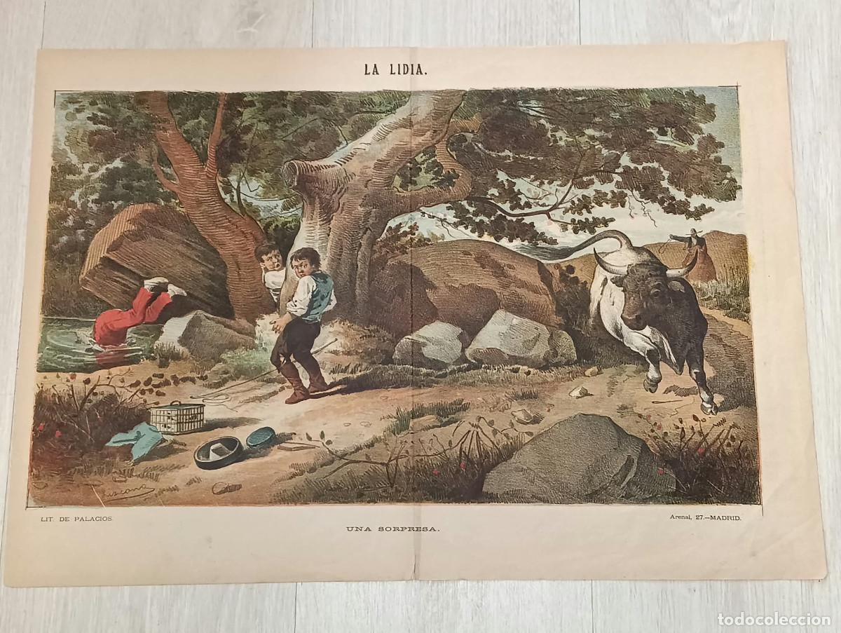 Tauromaquia: La Lidia. Litograf&iacute;a. &rdquo;Una sorpresa&rdquo;. Lit. de J. Palacios.