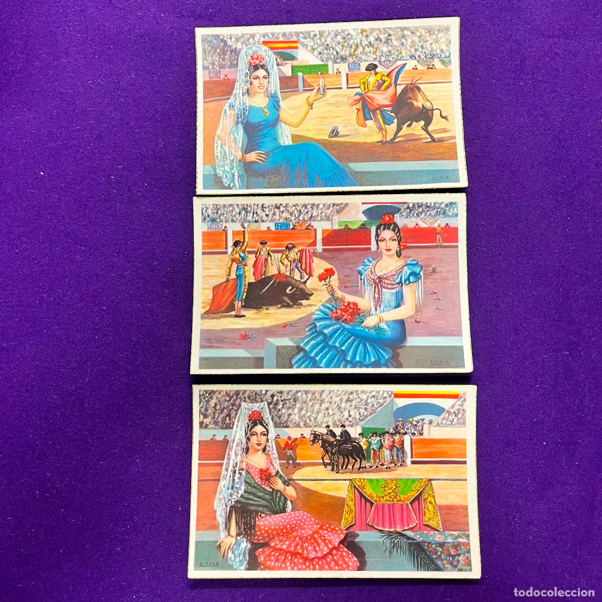 Tauromaquia: 3 POSTALES DE TOROS. DIFERENTES ARTES Y SUERTES DEL TOREO. ILUSTRADA POR ESTELA.