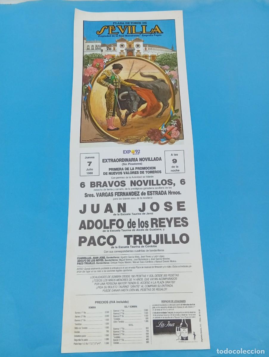 Tauromaquia: CARTEL TOROS. SEVILLA. 1988. GANADERIA VARGAS FERNANDEZ. JUAN JOSE. ALFREDO DE LOS REYES. P.TRUJILLO
