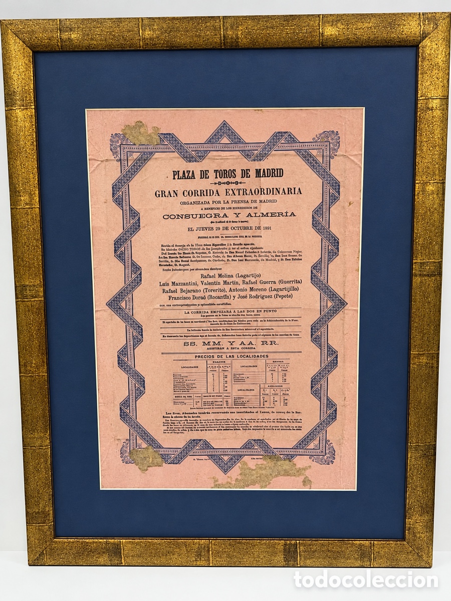 Tauromaquia: Cartel seda Gran Cortida extraordinaria de la prensa octubre 1891. Lagartijo, Mazzantini &hellip;&hellip;