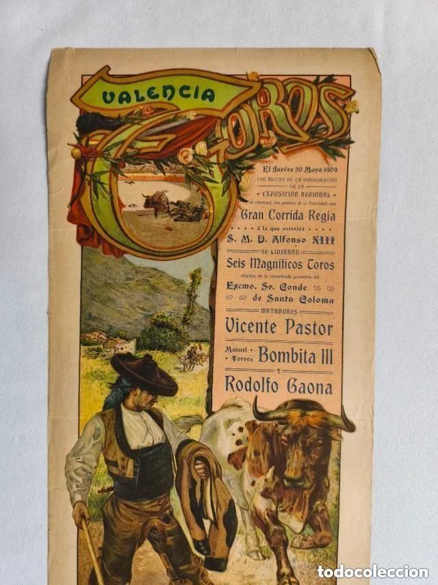 Tauromaquia: Cartel y programa Plaza Toros Valencia 1909 Bombita III Vicente Pastor y Rodolfo Gaona