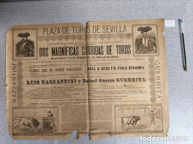 Tauromaquia: Cartel Plaza Toros Sevilla 1888 Feria San Miguel 28-29 Luis Mazzantini y Rafael Guerra Guerrita