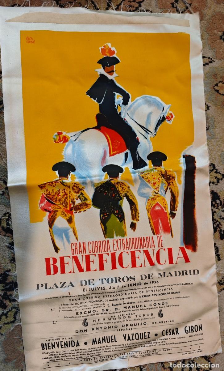 Tauromaquia: Cartel de Toros Original de Seda &ndash; Madrid, Beneficencia 1956