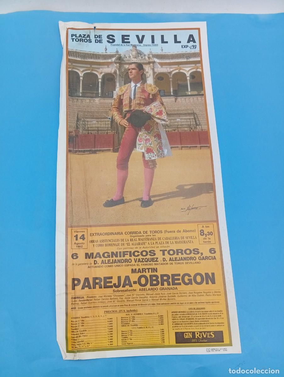 Stierkampf: CARTEL TOROS. SEVILLA. 1992. GANADERIA ALEJANDRO VAZQUEZ/ALEJANDRO GARCIA. MARTIN PAREJA OBREGON.