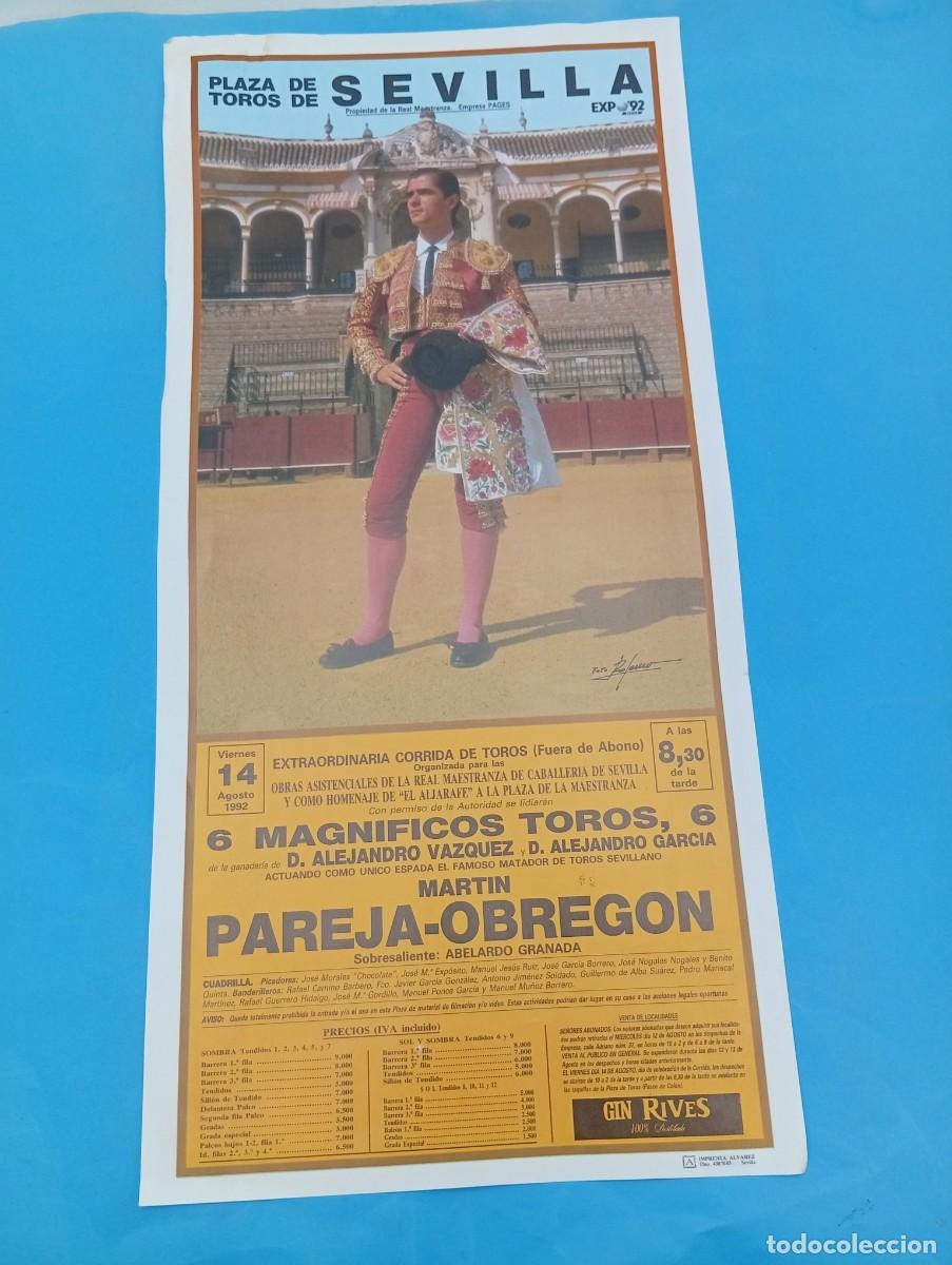 Stierkampf: CARTEL TOROS. SEVILLA. 1992. GANADERIA ALEJANDRO VAZQUEZ/ALEJANDRO GARCIA. MARTIN PAREJA OBREGON.