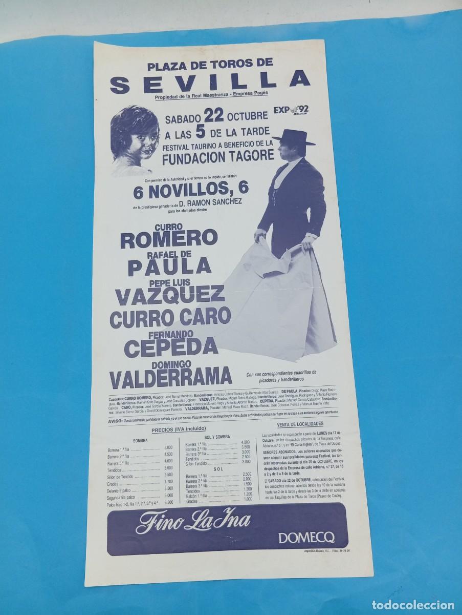 Tauromachia: CARTEL TOROS. SEVILLA. 1992. GANADERIA RAMON SANCHEZ. CURRO ROMERO.RAFAEL DE PAULA.PEPE LUIS VAZQUEZ