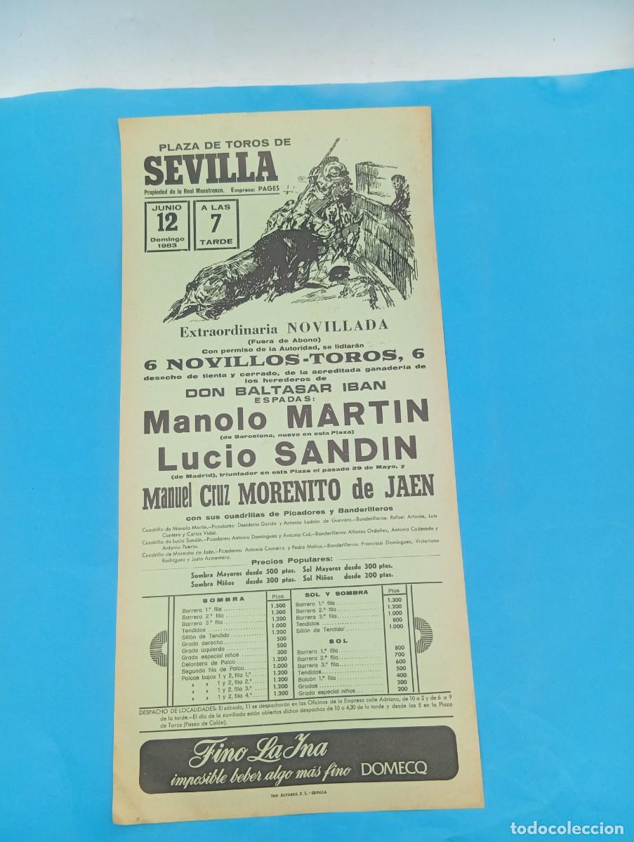 Tauromachia: CARTEL TOROS. SEVILLA. 1983. GANADERIA BALTASAR IBAN. MANOLO MARTIN. LUCIO SANDIN. MORENITO DE JAEN.