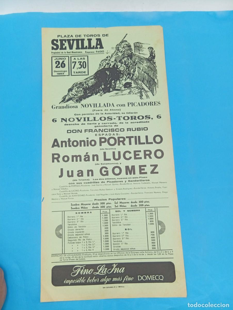 Bullfighting: CARTEL TOROS. SEVILLA. 1983. GANADERIA FCO. RUBIO. ANTONIO PORTILLO. ROMAN LUCERO. JUAN GOMEZ.