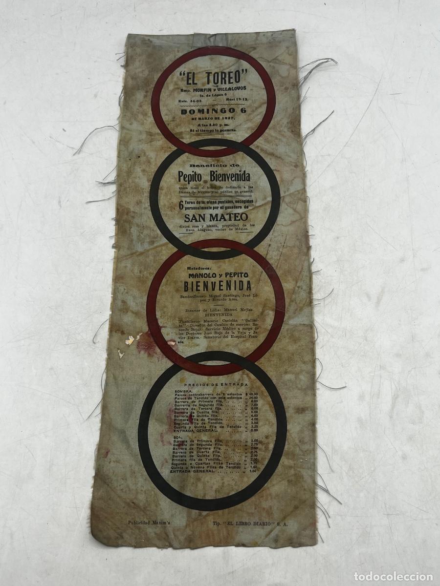 Tauromaquia: CARTEL DE SEDA. EL TOREO. 1927. GANADERIA SAN MATEO. MATADORES: MANOLO Y PEPITO BIENVENIDA