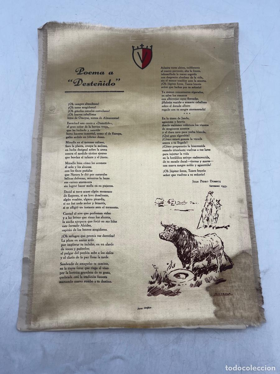 Tauromaquia: CARTEL DE SEDA. POEMA A DESTE&Ntilde;IDO. JUAN PEDRO DOMECQ. 1955.