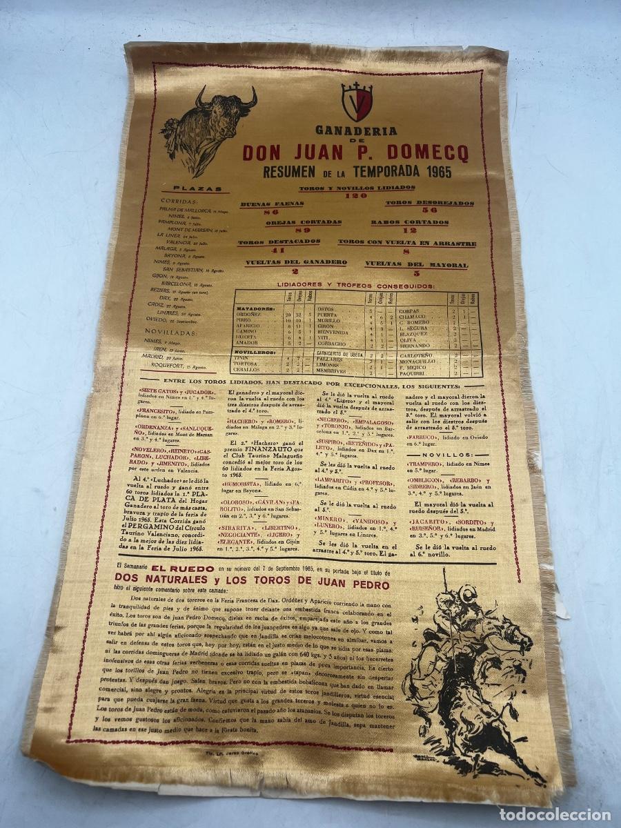 Tauromaquia: CARTEL DE SEDA. GANADERIA DON JUAN P. DOMECQ. 1965. ORD&Oacute;&Ntilde;EZ. PIREO. APARICIO. CAMINO. HUERTA..