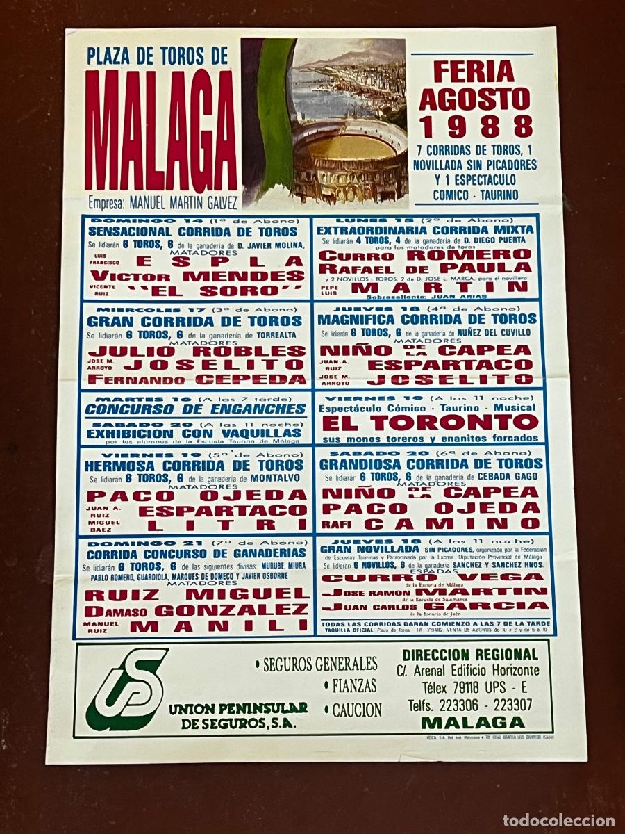 Tauromaquia: CARTEL. PLAZA DE TOROS DE M&Aacute;LAGA. GANADERIA D. JAVIER MOLINA. EL SORO. CURRO ROMERO. JOSELITO.