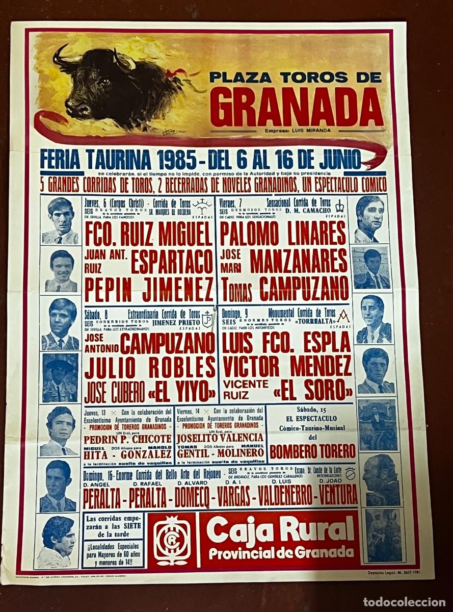 Tauromaquia: CARTEL. PLAZA DE TOROS DE GRANADA. GANADERIA D.M.CAMACHO. PALOMO LINARES. CAMPUZANO. ESPARTACO.