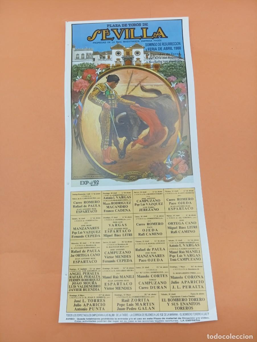 Tauromaquia: CARTEL TOROS. SEVILLA. 1988. GANADERIA CARLOS NU&Ntilde;EZ. CURRO ROMERO. RAFAEL DE PAULA. ESPARTACO. OJEDA