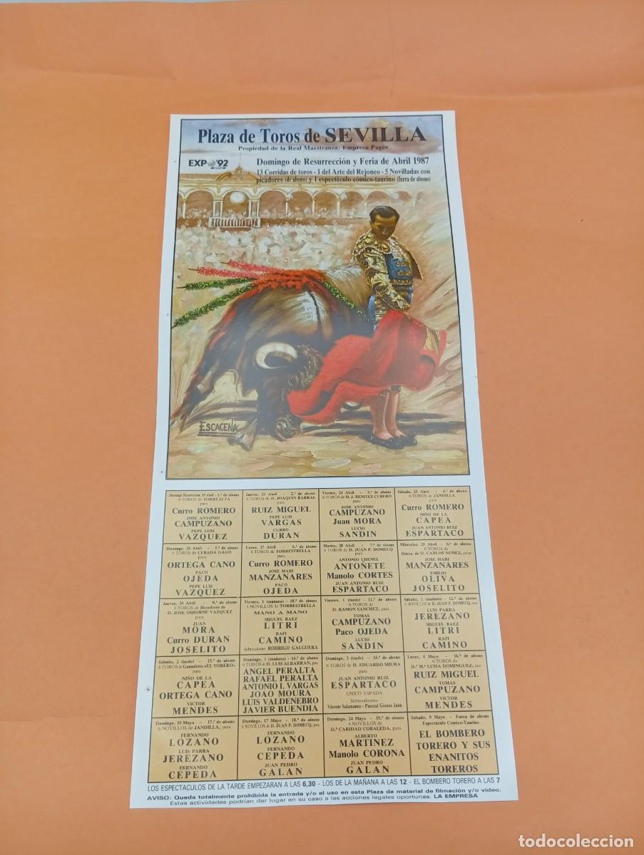 Tauromaquia: CARTEL TOROS. SEVILLA. 1987. GANADERIA TORREALTA. CURRO ROMERO. CAMPUZANO. VAZQUEZ. MORA. DURAN.