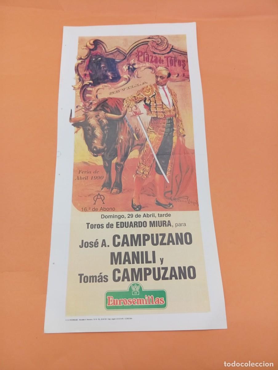Tauromaquia: CARTEL TOROS. SEVILLA. 1990. GANADERIA EDUARDO MIURA. JOSE A. Y TOMAS CAMPUZANO. MANILI.