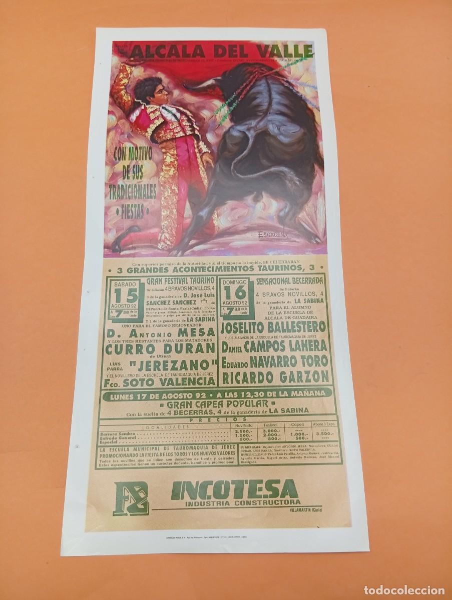 Tauromaquia: CARTEL TOROS. ALCALA DEL VALLE. 1992. GANADERIA LA SABINA. ANTONIO MESA. CURRO DURAN. SOTO VALENCIA.