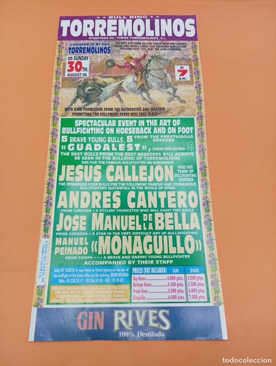 Tauromaquia: CARTEL TOROS. TORREMOLINOS. 1998. GANADERIA GUADALEST. JESUS CALLEJON. ANDRES CANTERO. MONAGUILLO.
