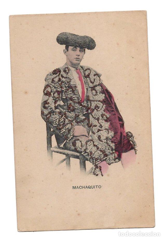 Tauromaquia: TARJETA POSTAL CON BRILLANTINA. MACHAQUITO. C.1900