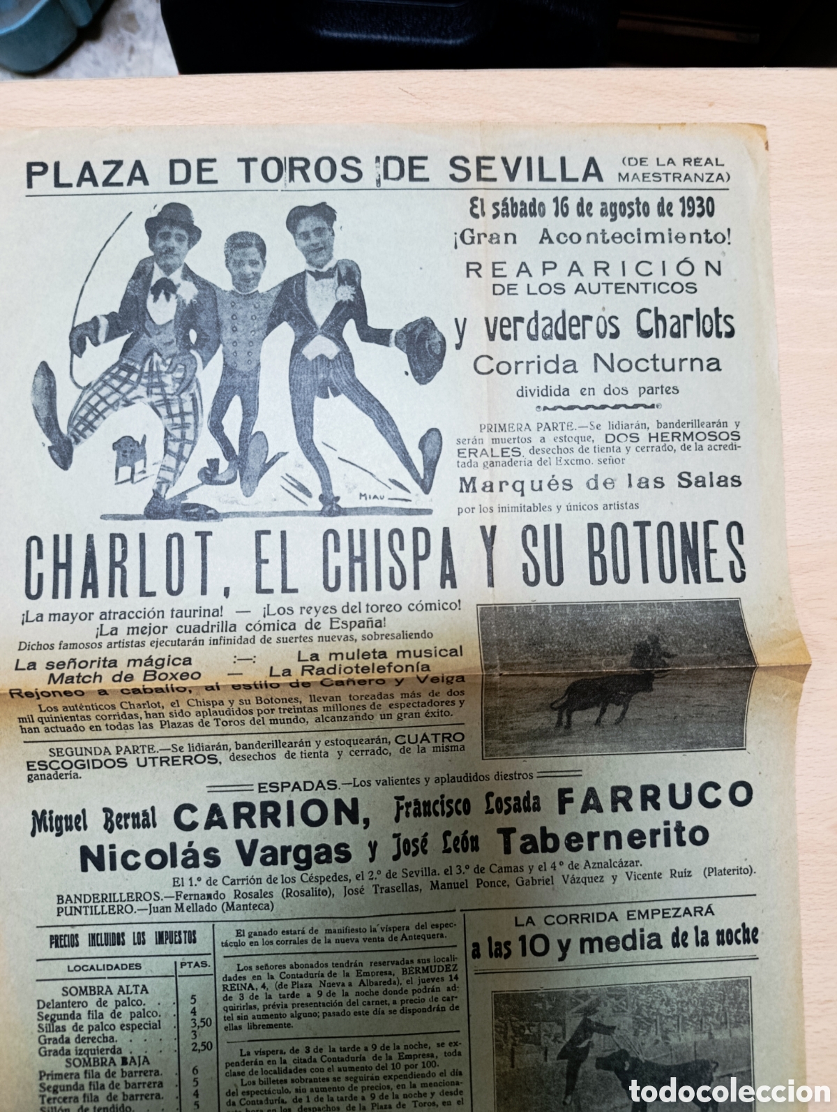Tauromaquia: Cartel taurino original de la Plaza de Toros de Sevilla - 4 de julio de 1936.